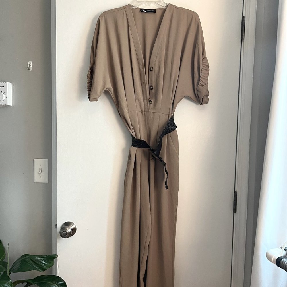 ZARA Beige Jumpsuit with Belt detail